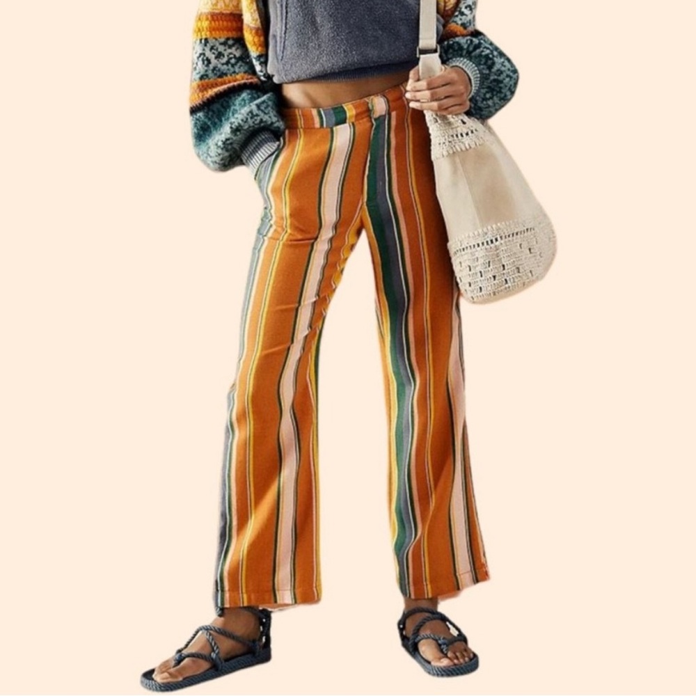 Free People La Paz Orange Striped Crop Pants Size 6